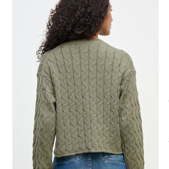 Velvet by Graham and Spencer April Cotton Cable Sweater in Army Green size XS - Picture 4 of 10